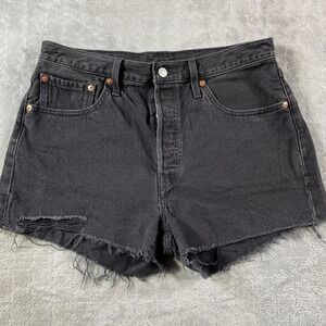 Levis 501 Denim Shorts Womens 31 Black Button Fly‎ Distressed Mom Beach Summer